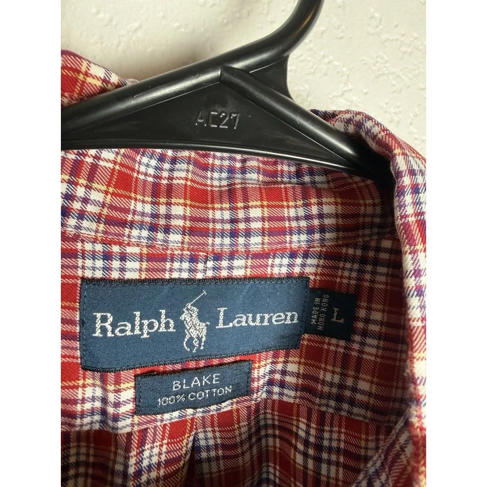 Ralph Lauren Blake Shirt Mens Large Red Plaid Cotton Button Down Long Sleeve L